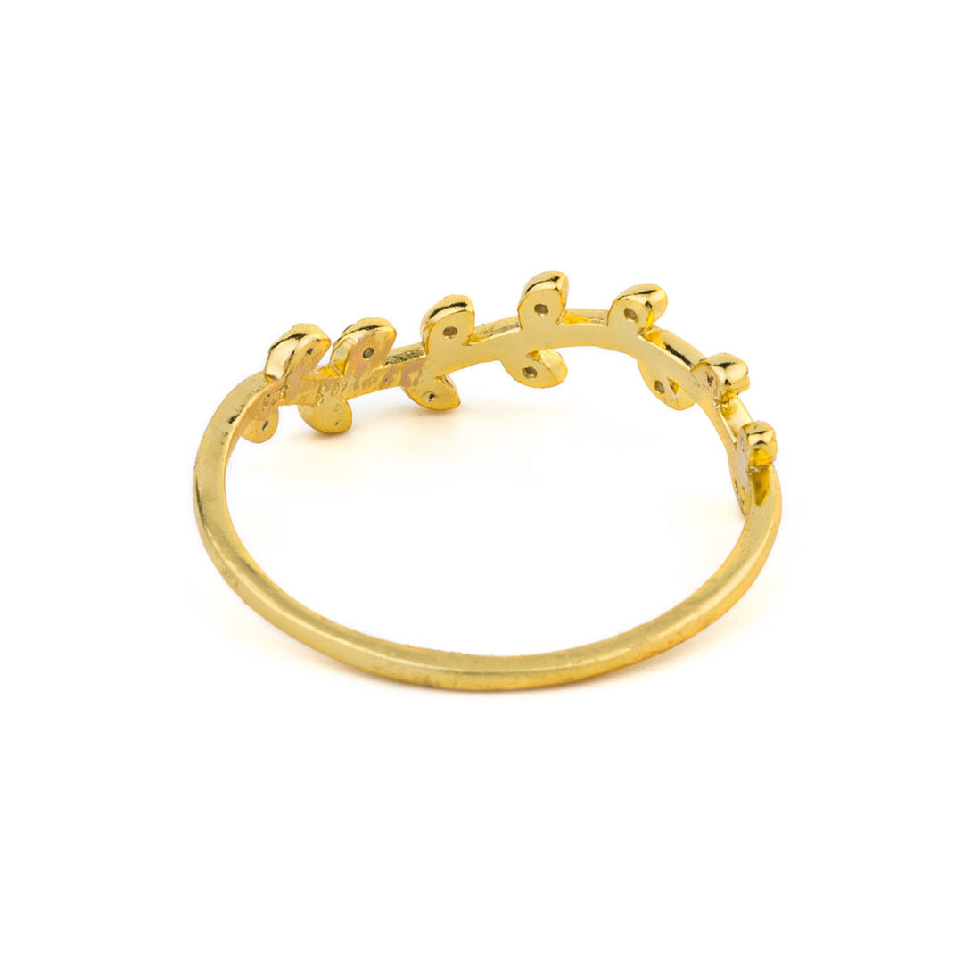 Olive Leaf Ring with Zircon – 925 Sterling Silver and Gold Plated