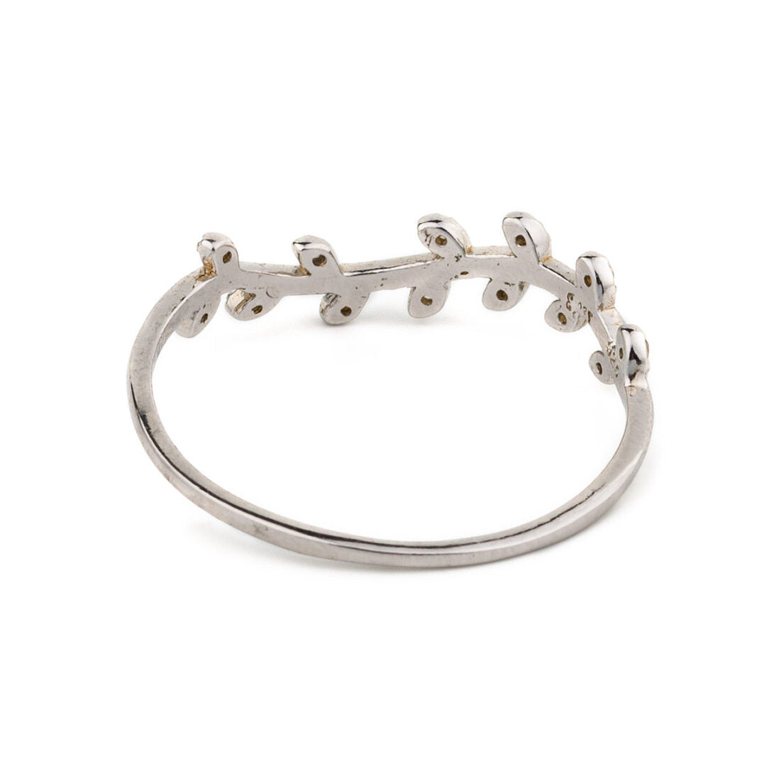 Olive Leaf Ring with Zircon – Sterling Silver