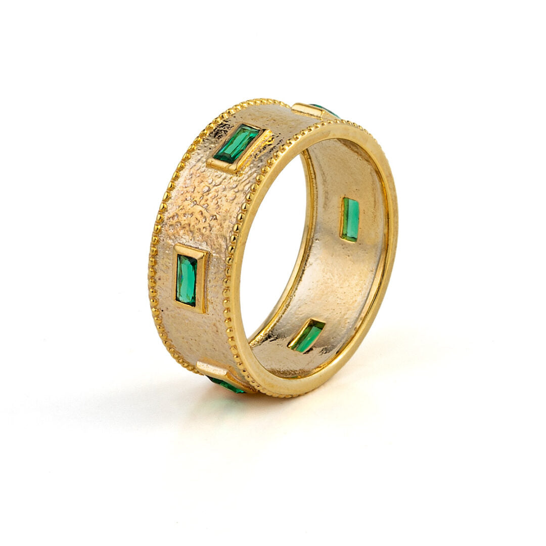 Green Zircon Ring - 925 Sterling Silver and Gold Plated