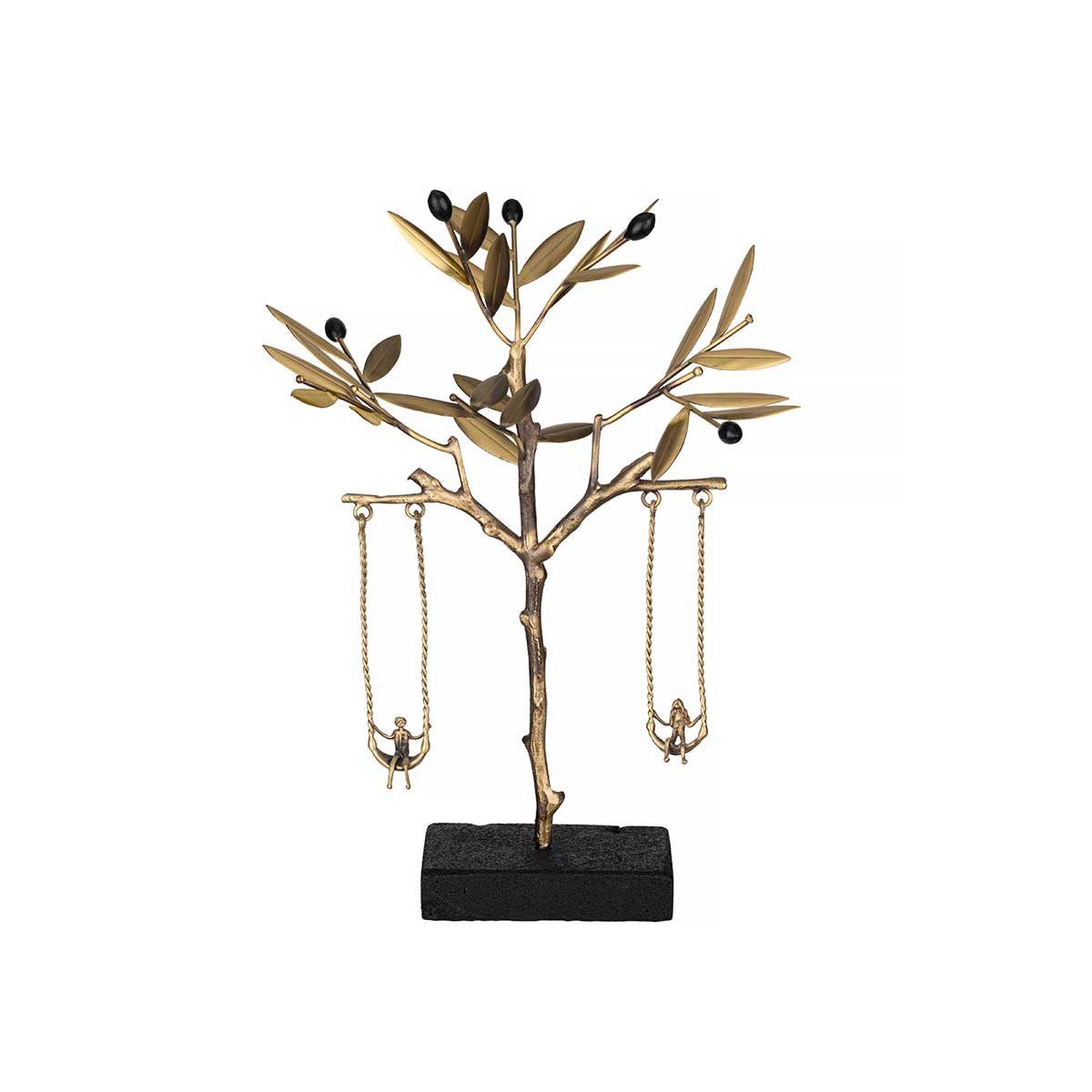 Kids Playing in Olive Tree Bronze Sculpture with Lava Base