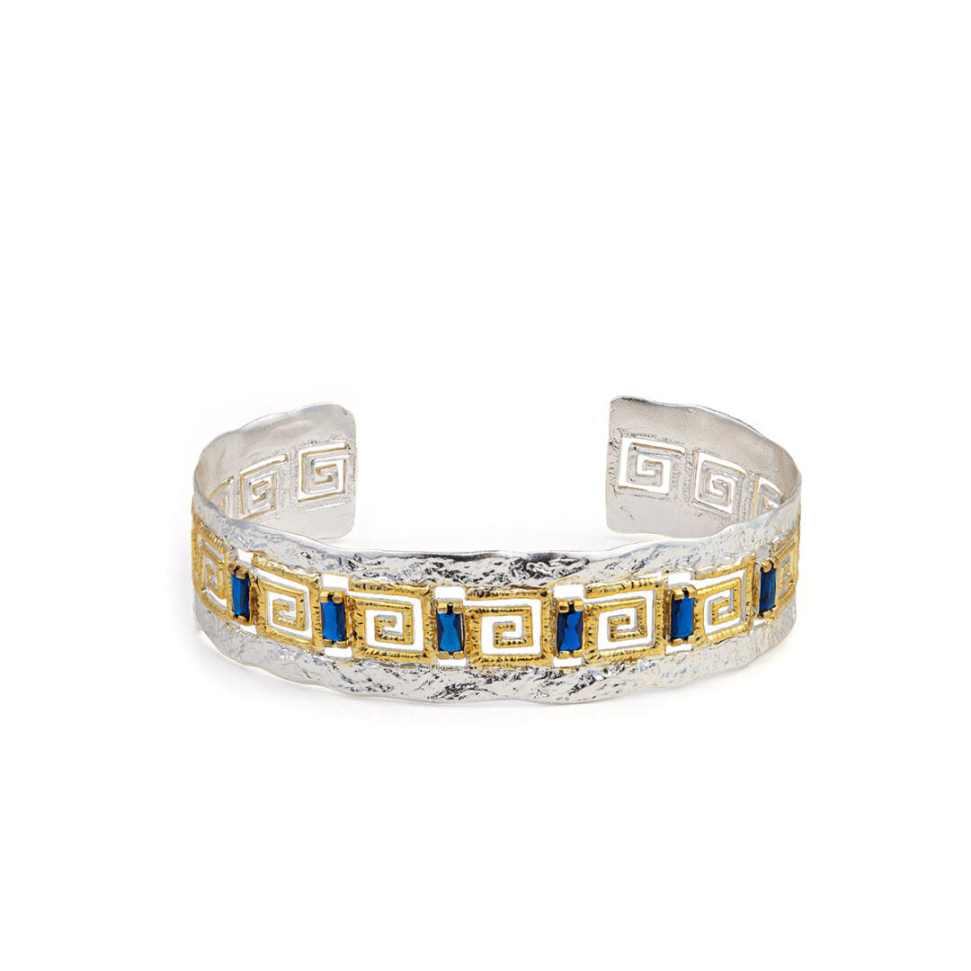 Greek Key Lace Cuff Bracelet with Zircon