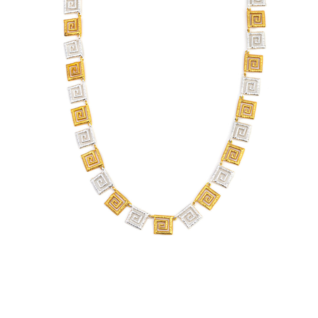Two Tone Greek Key Lace Necklace