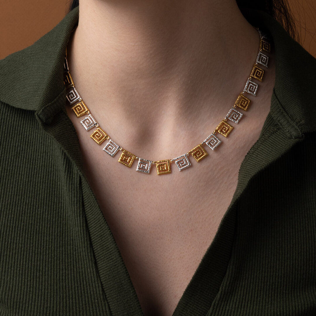 Two Tone Greek Key Lace Necklace