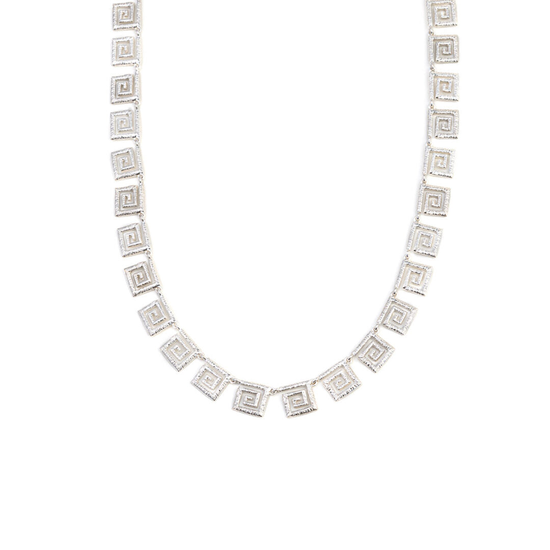 Greek Key Lace Silver Necklace