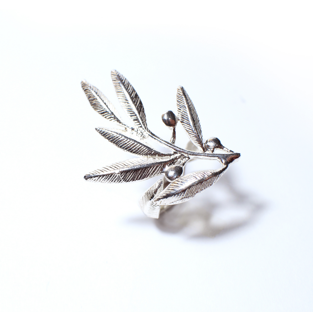 Ancient Greek Ring with olive leaves - Sterling Silver