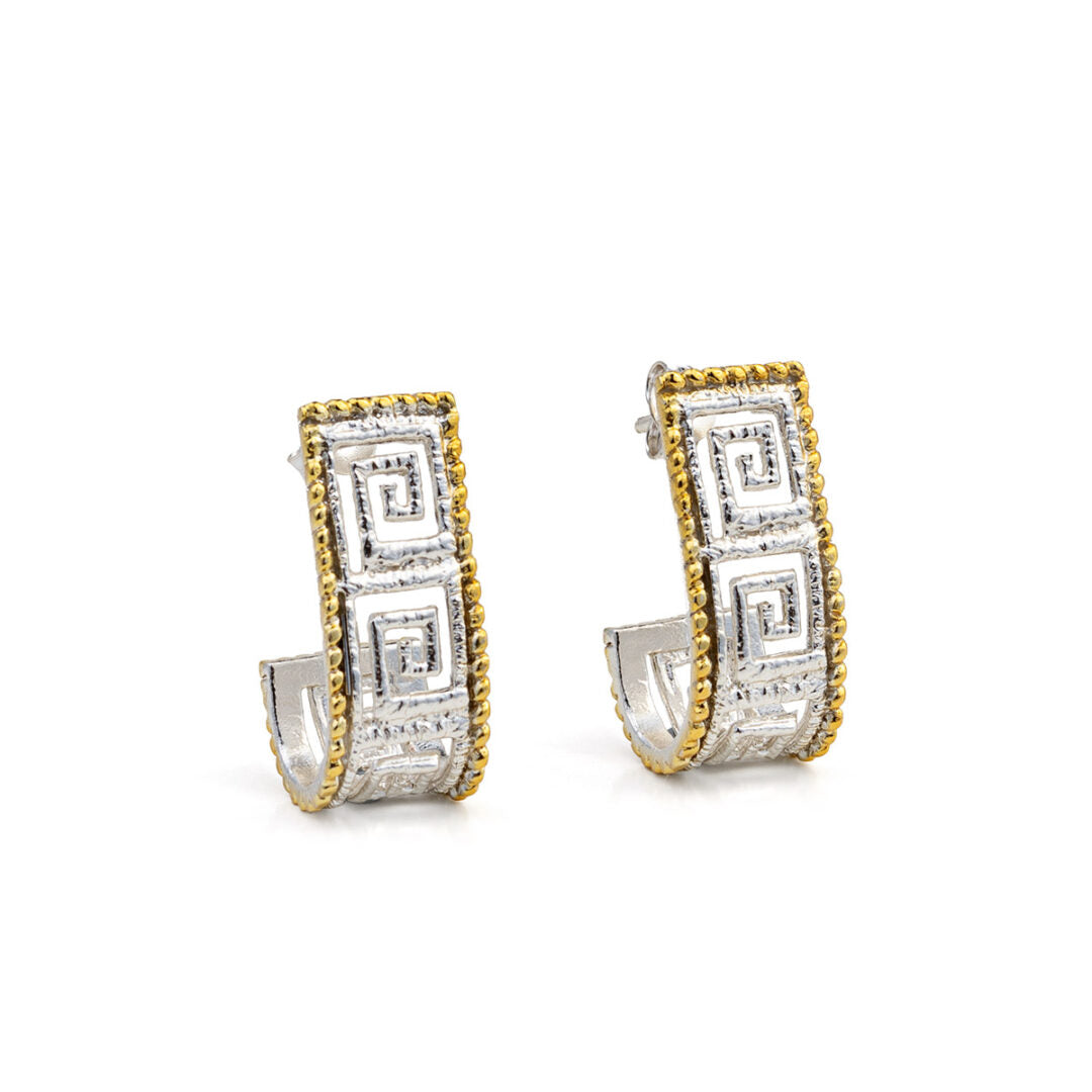 Sterling Silver Gold Plated Greek Key Lace Earrings