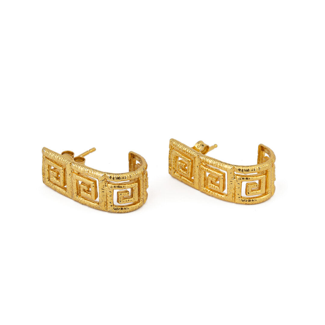 Greek Key Meander Lace Earrings - Sterling Silver Gold Plated