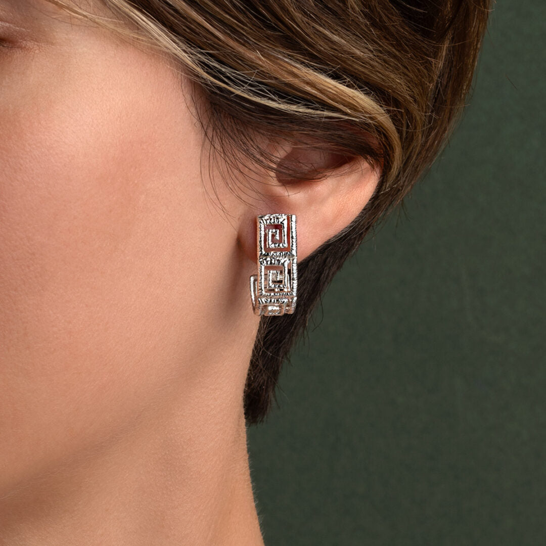Greek Key Meander Lace Earrings - Sterling Silver Gold Plated
