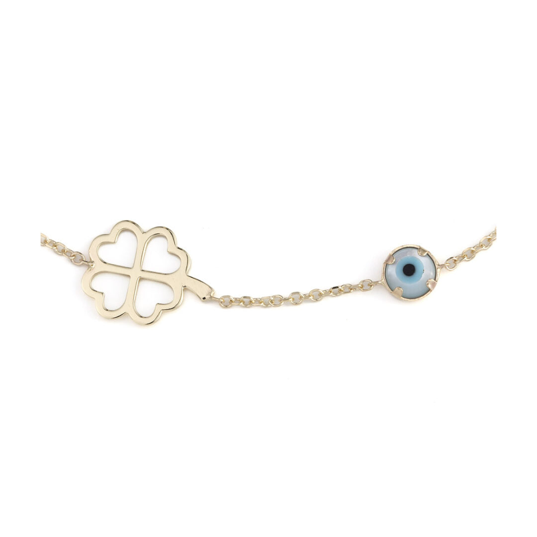 Eye and Four Leaf Bracelet - 9K Gold