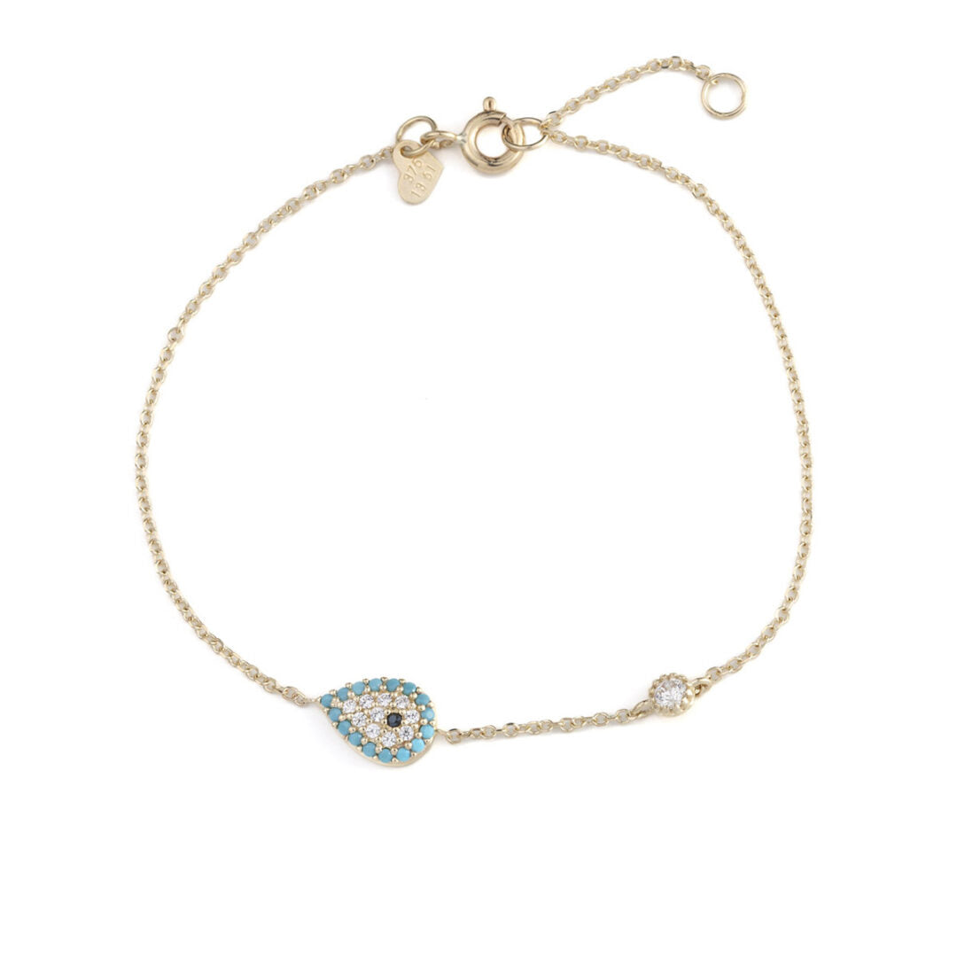 Evil Eye Turquoise Zircon Bracelet - 9K Gold