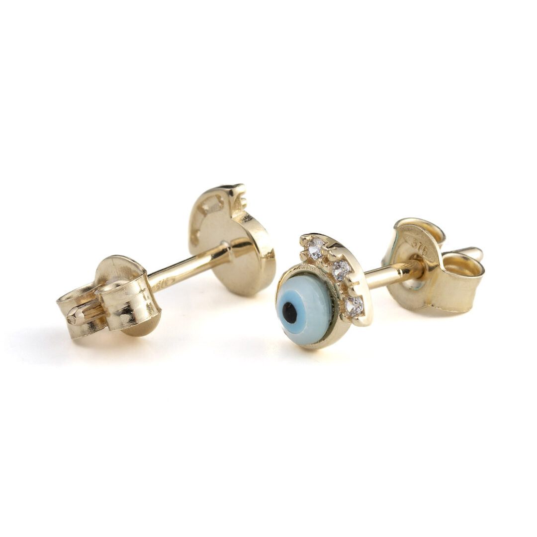 Eye Crown Stud Earrings – 9K Gold