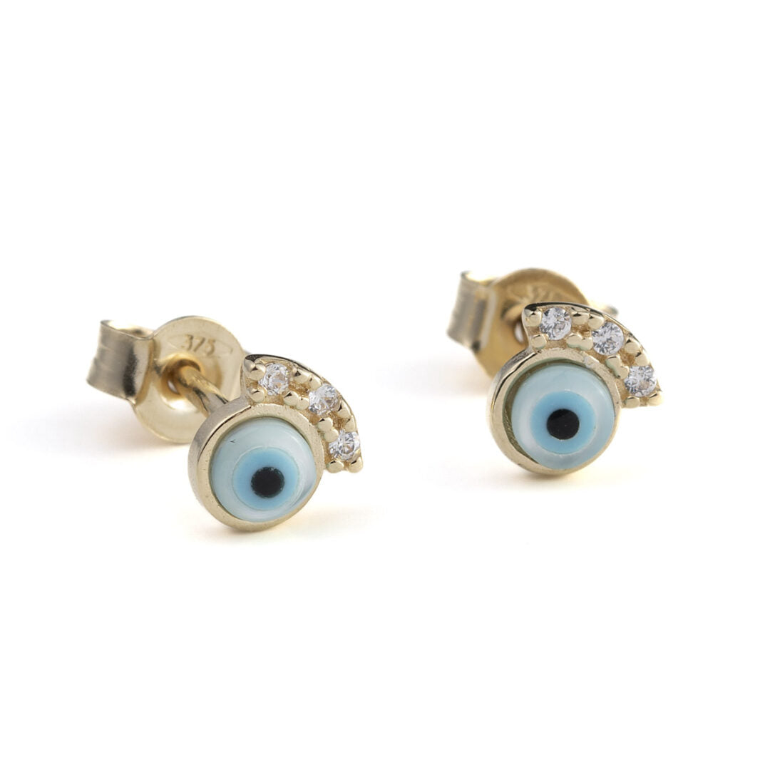 Eye Crown Stud Earrings – 9K Gold