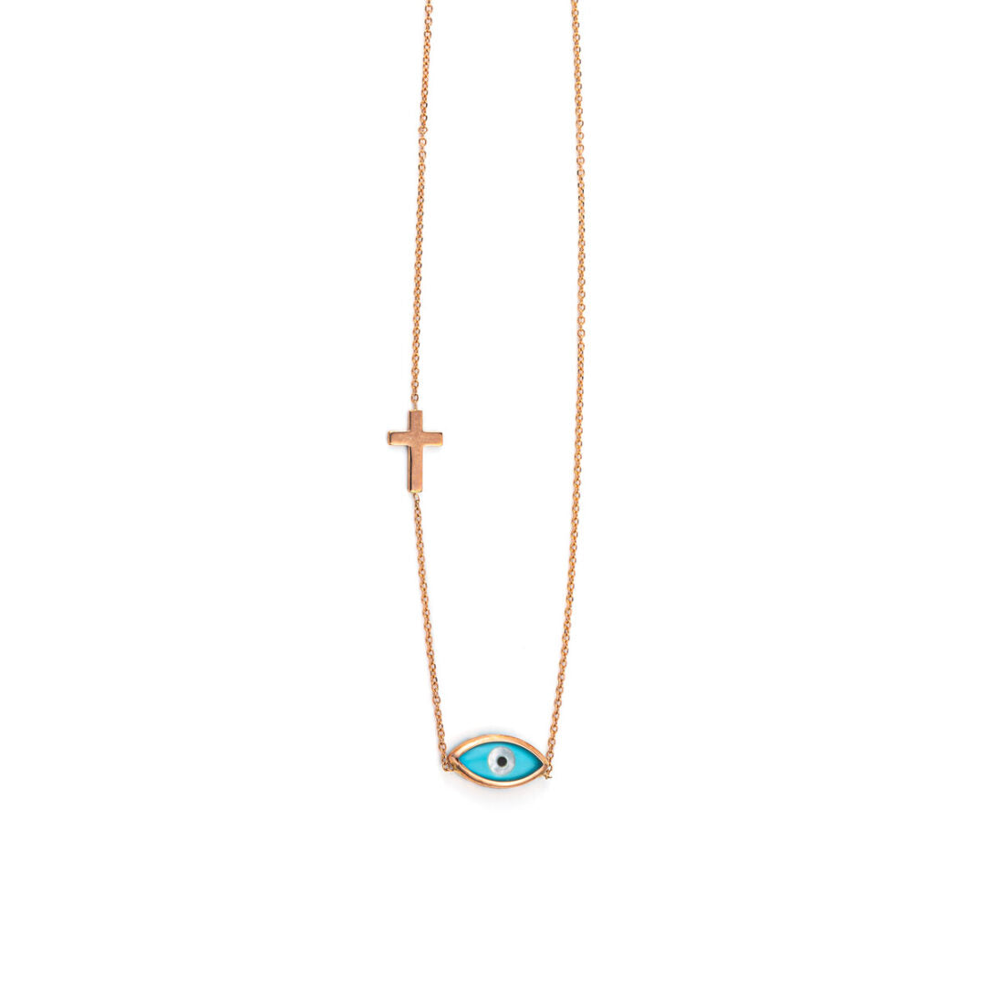 9K Rose Gold - Eye Necklace with Cross