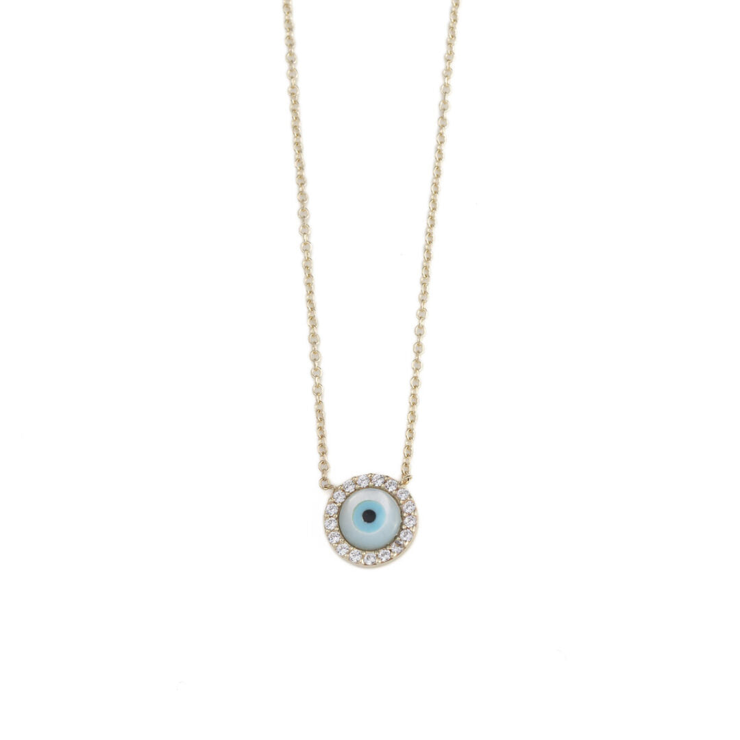 Round Eye Necklace – 9K Gold and Zircon