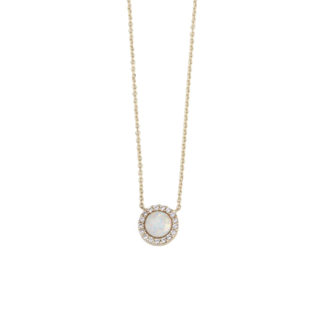 White Opal Necklace with Zircon - 9K Gold