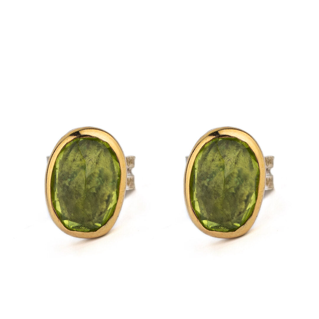 Peridot Stud Earrings – 18K Gold and Sterling Silver