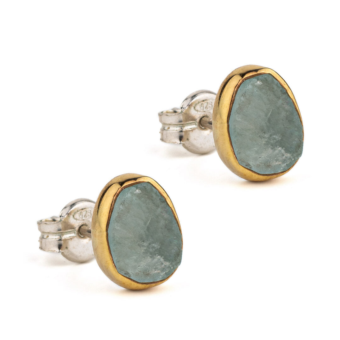 Aqua Marine Stud Earrings – 18K Gold 925 Sterling Silver