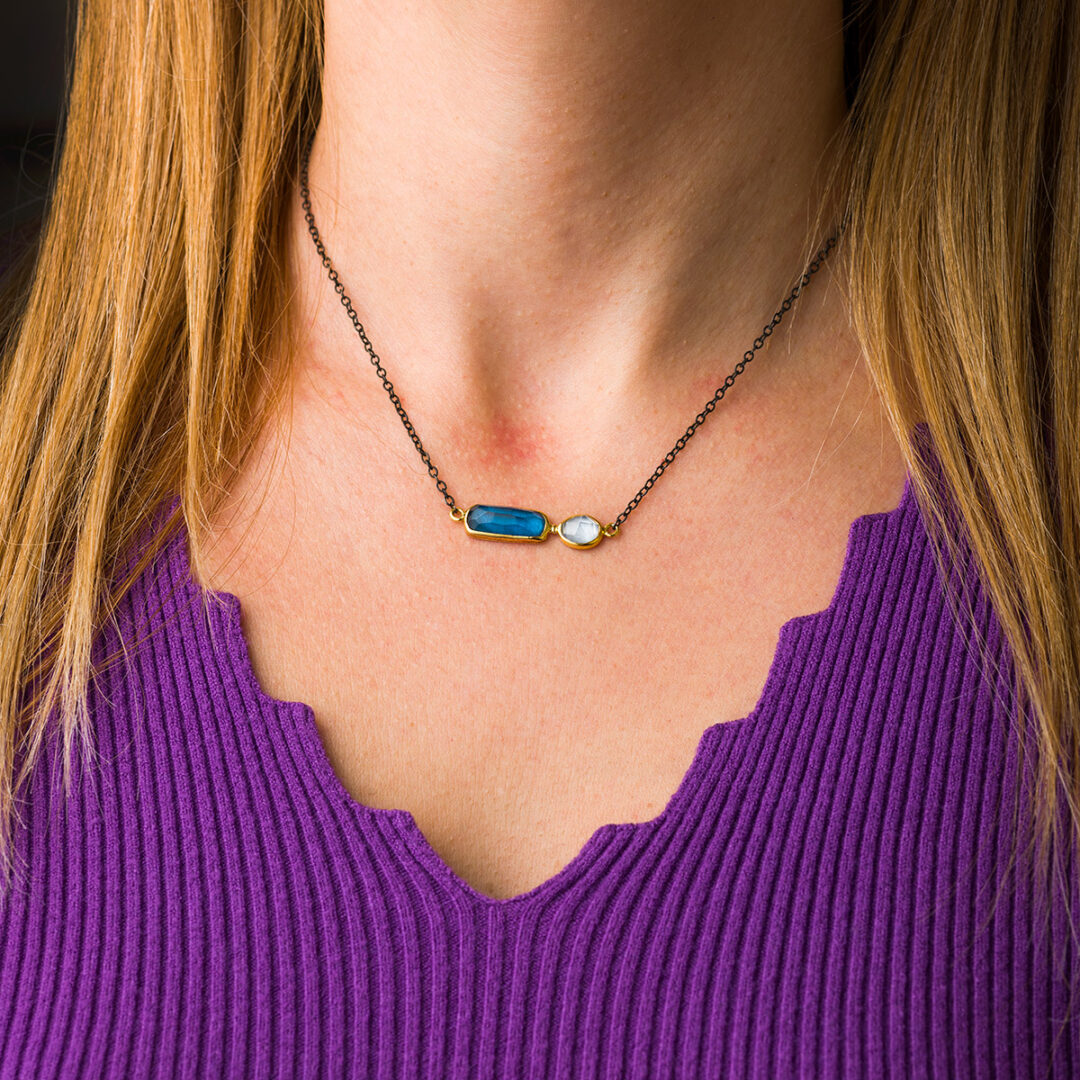 London Blue Topaz Aqua Marine Necklace - 18K Gold and 925 Sterling Silver