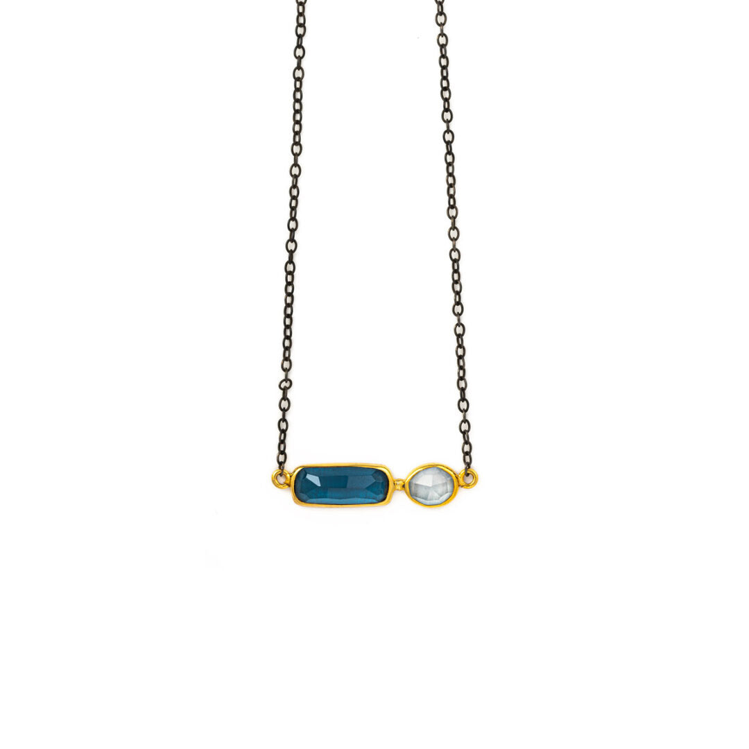 London Blue Topaz Aqua Marine Necklace - 18K Gold and 925 Sterling Silver