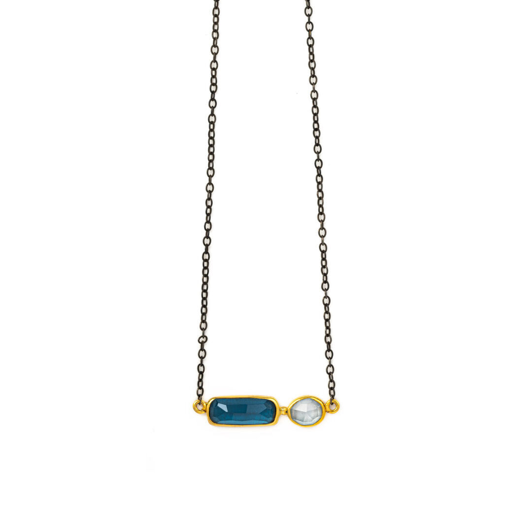 London Blue Topaz Aqua Marine Necklace - 18K Gold and 925 Sterling Silver