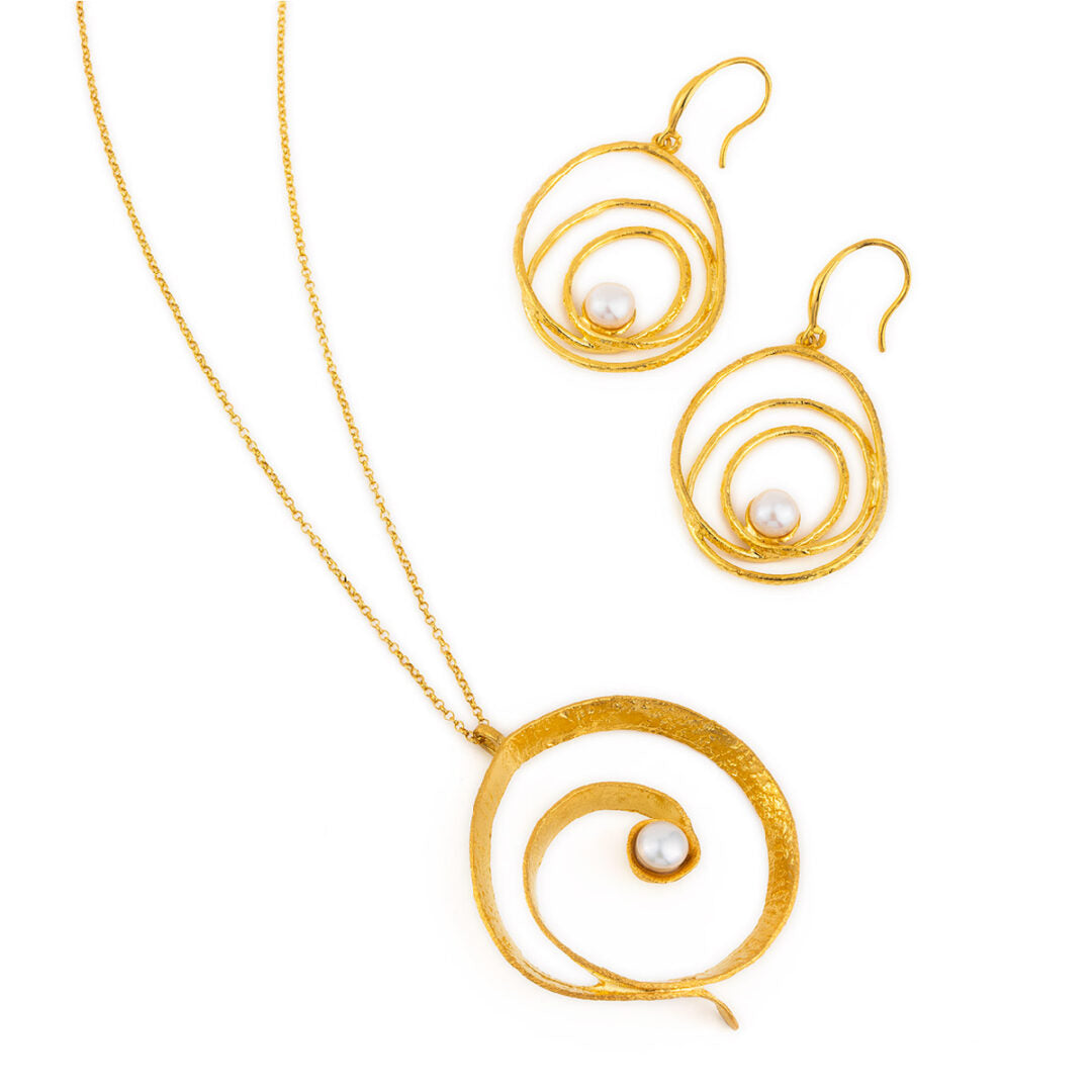 Gold Plated Sterling Silver Circle Pearl Earrings