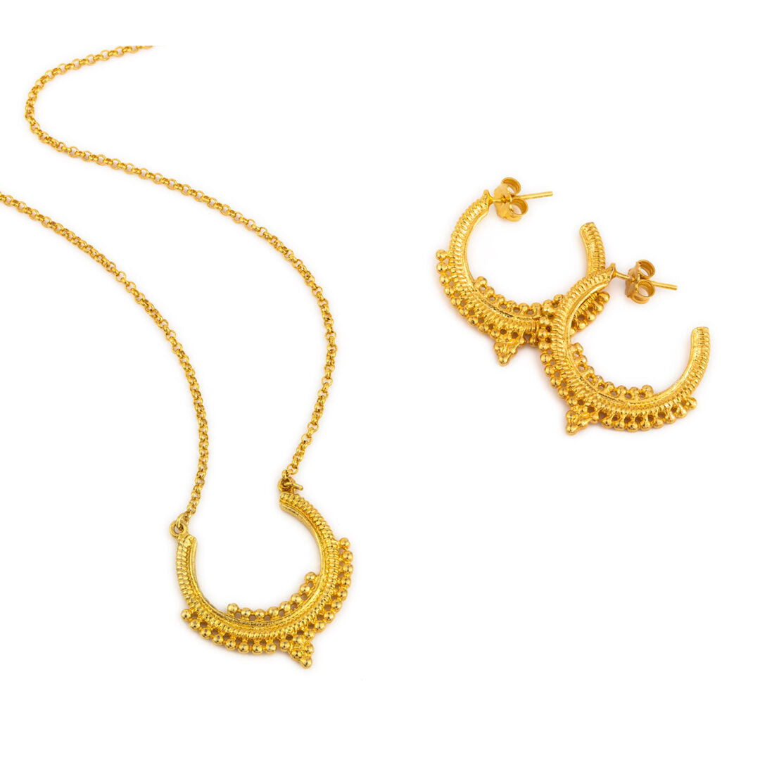 Sterling Silver Gold Plated Lace Necklace with Granules