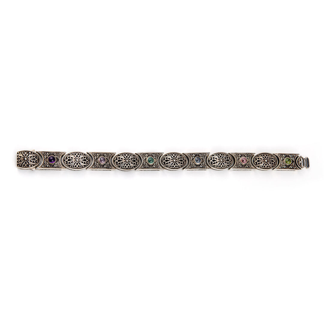 Byzantine Multi Stone Link Bracelet – Sterling Silver Yianni Jewelry