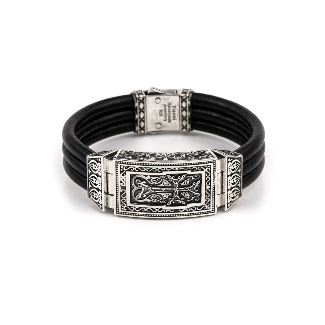 Ivy Cross Leather Bracelet – Sterling Silver Yianni Jewelry
