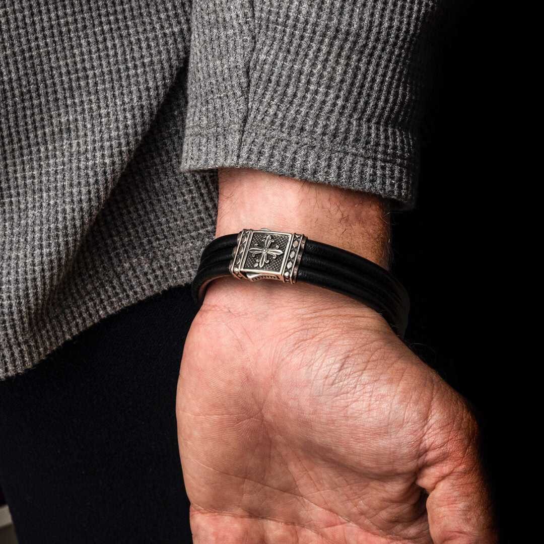Ivy Cross Leather Bracelet – Sterling Silver Yianni Jewelry