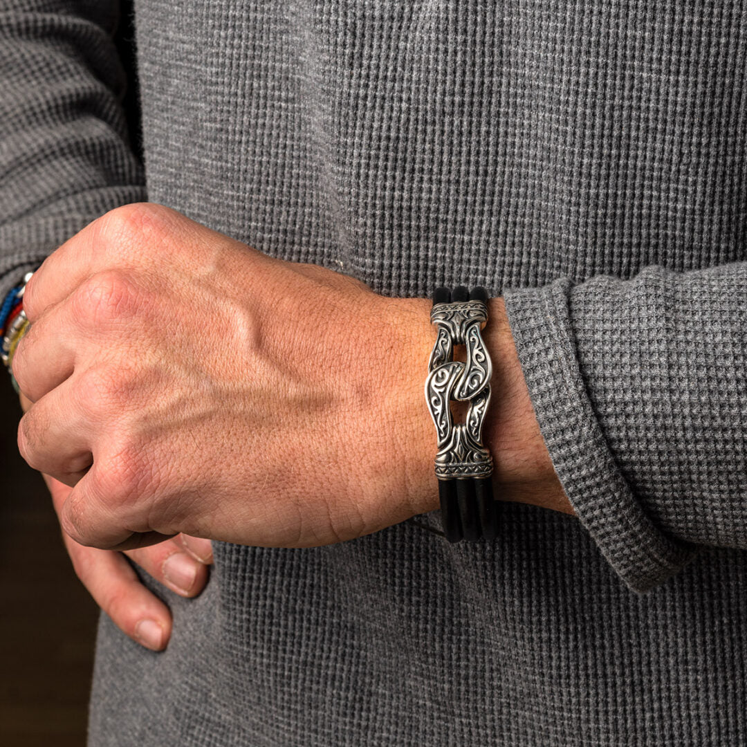Triple Row Leather Bracelet Hercules knot – Sterling Silver Yianni Jewelry