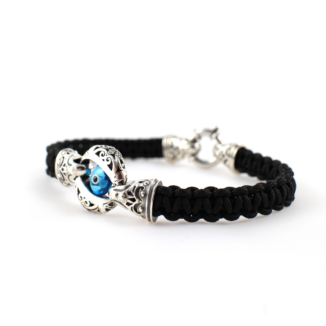 Evil Eye Macrame Bracelet - Sterling Silver Yianni Jewelry — Grey