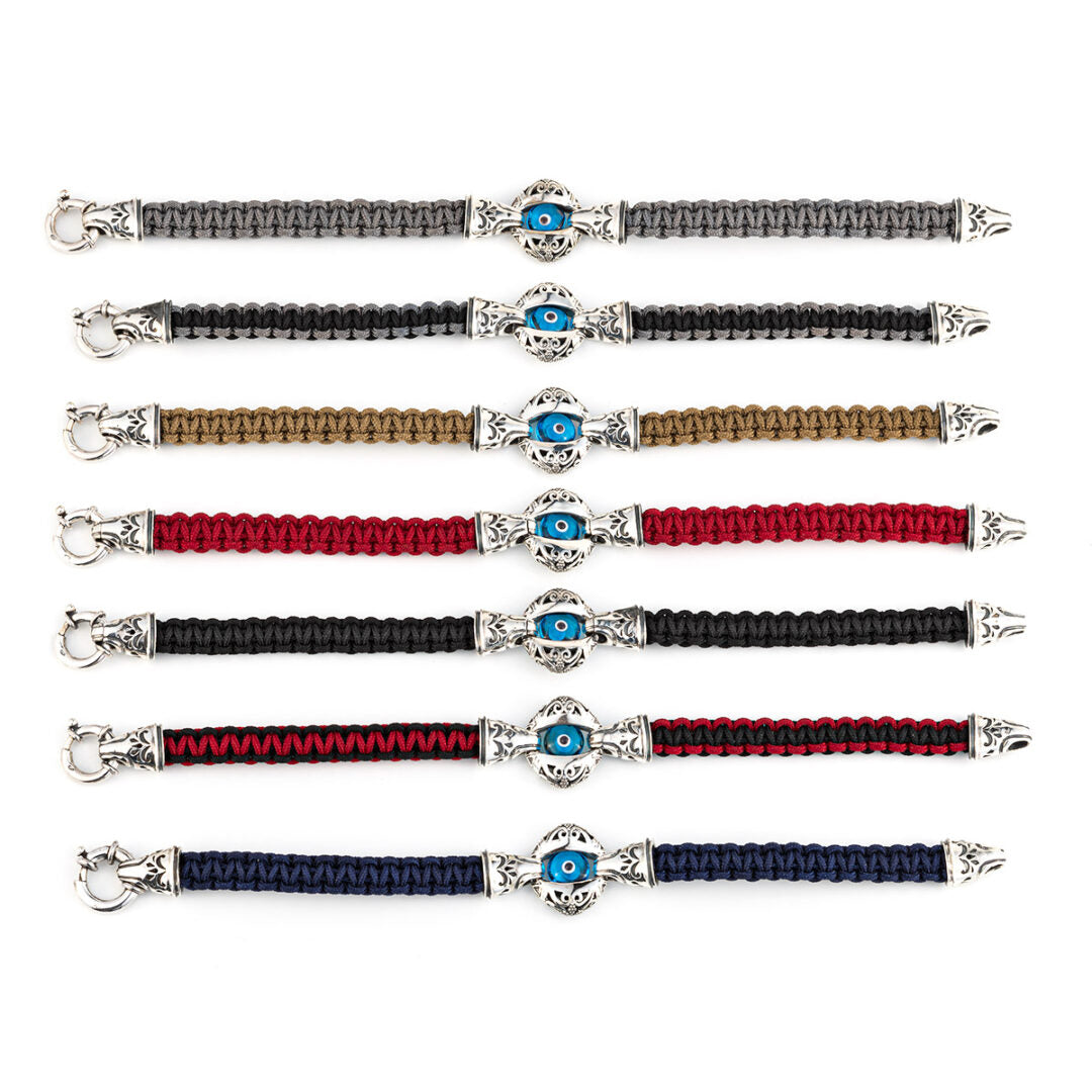 Evil Eye Macrame Bracelet - Sterling Silver Yianni Jewelry — Grey
