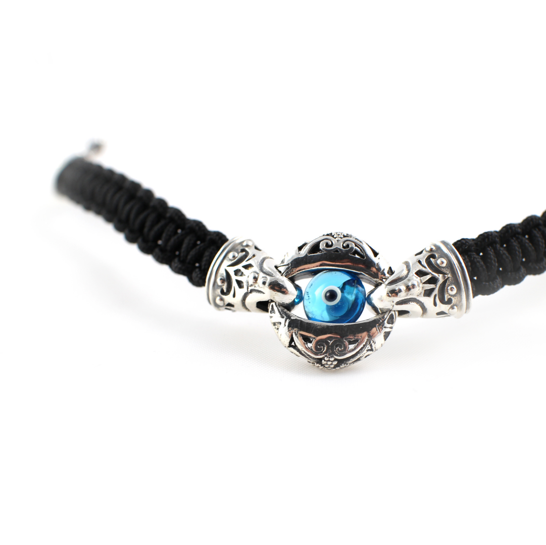 Evil Eye Macrame Bracelet - Sterling Silver Yianni Jewelry — Grey