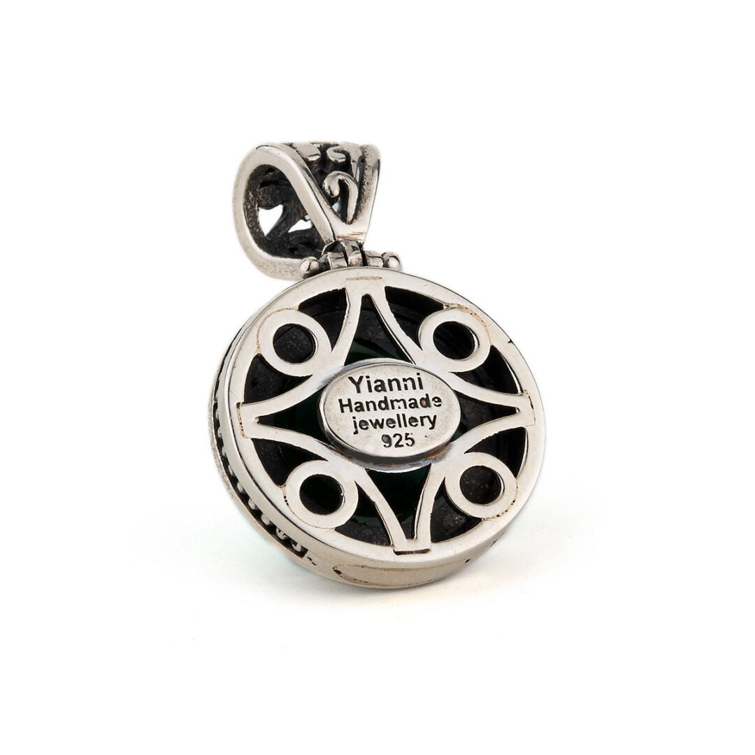 Byzantine Malachite Pendant - 925 Sterling Silver Gold Plated