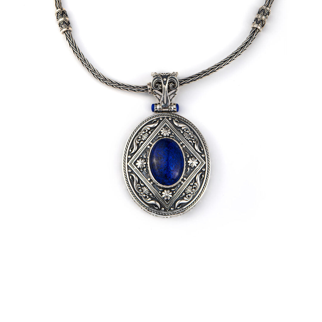 Byzantine Drop Pendant with Lapis Sterling Silver – Yianni Jewelry