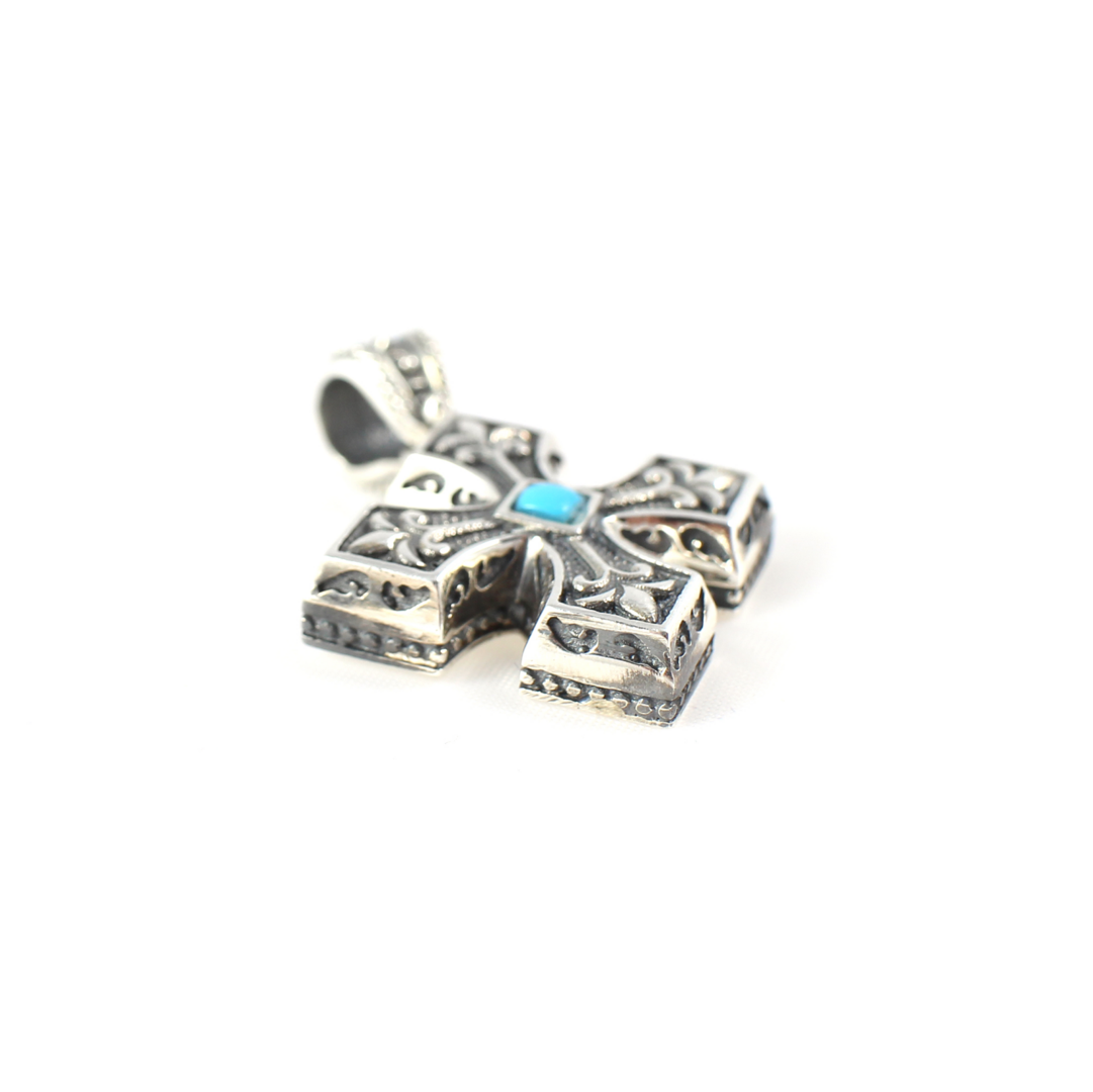 Turquoise Silver Cross Pendant - Yianni Jewelry