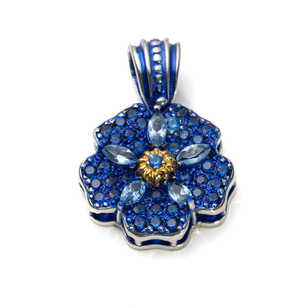Μενταγιόν Λουλούδι με Swarovski — Μπλε