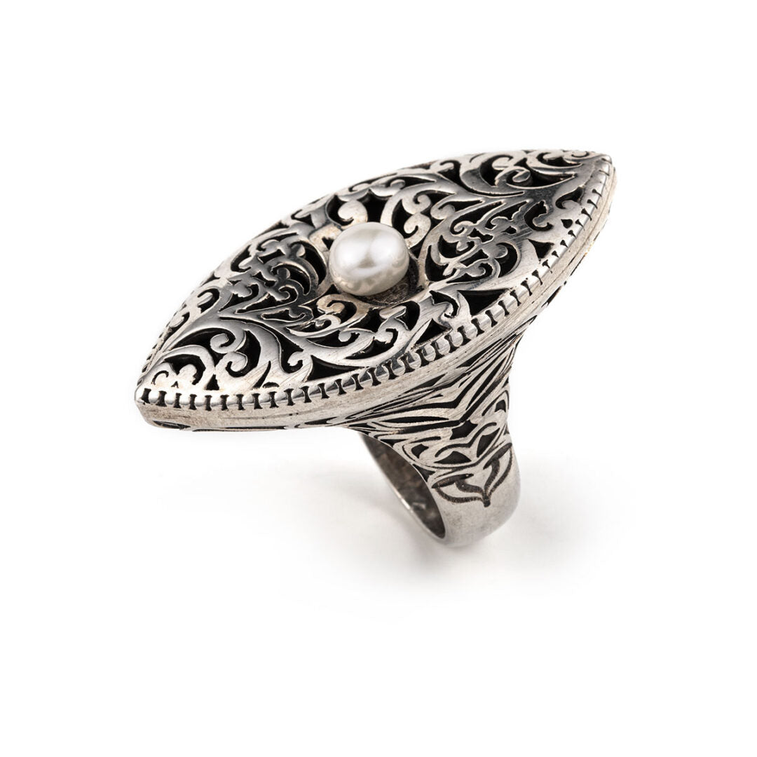 Δαχτυλίδι Βυζαντινό με Πέρλα από Ασήμι 925 - Yianni Jewelry