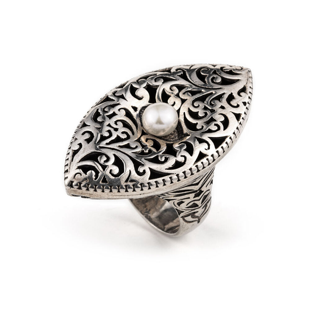 Byzantine Pearl Ring Sterling Silver - Yianni Jewelry