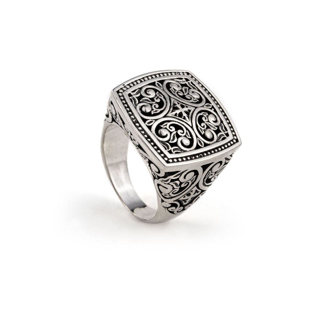 Byzantine Square Ring Sterling Silver- Yianni Jewelry