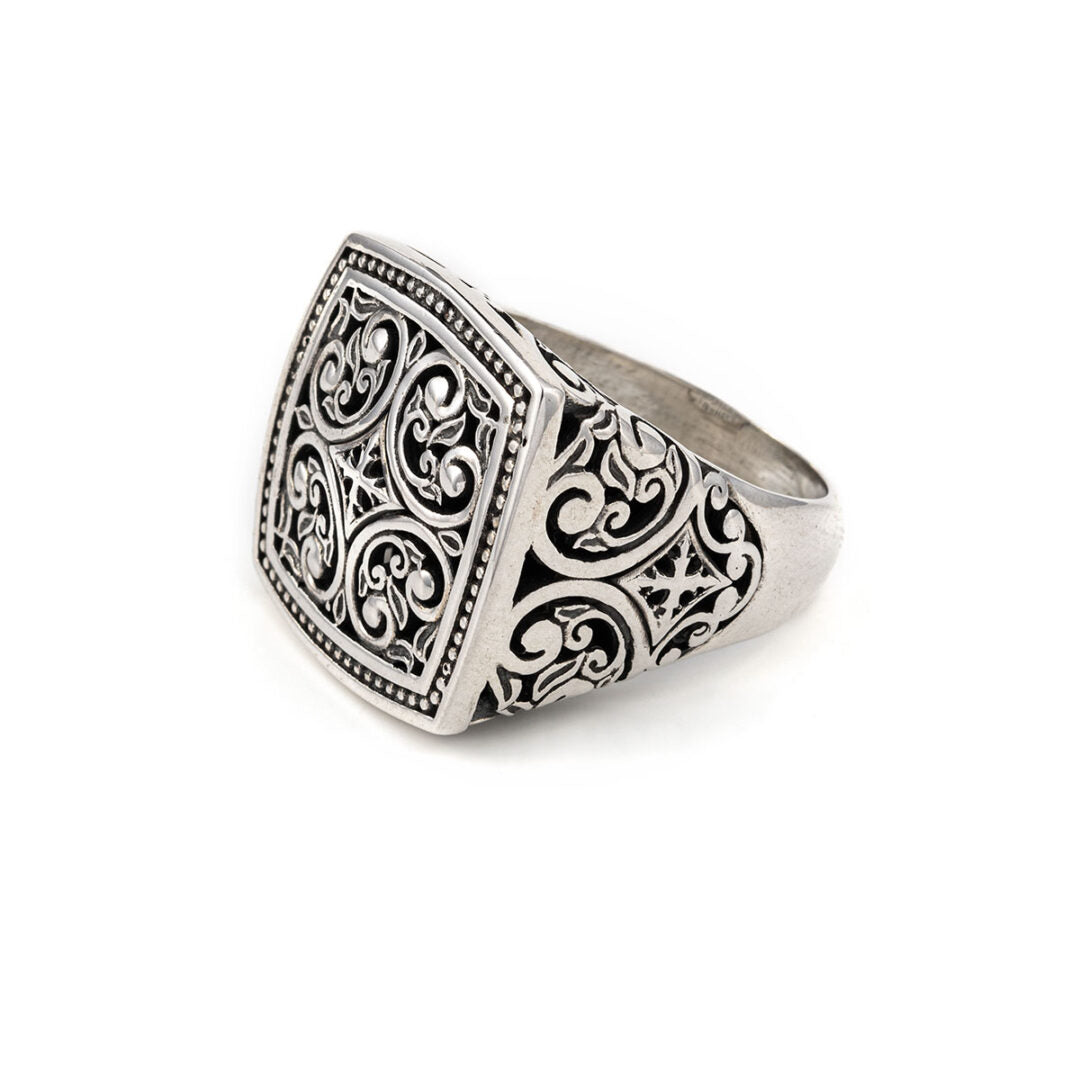 Byzantine Square Ring Sterling Silver- Yianni Jewelry