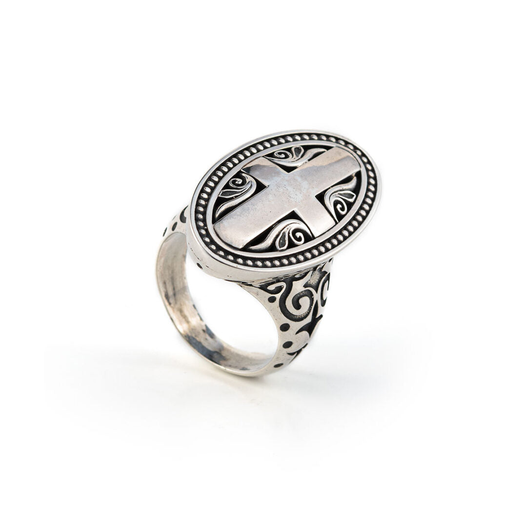 Oval Cross Ring Sterling Silver- Yianni Jewelry