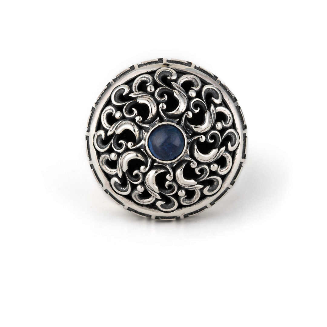 Greek Meander Floral Lapis Ring