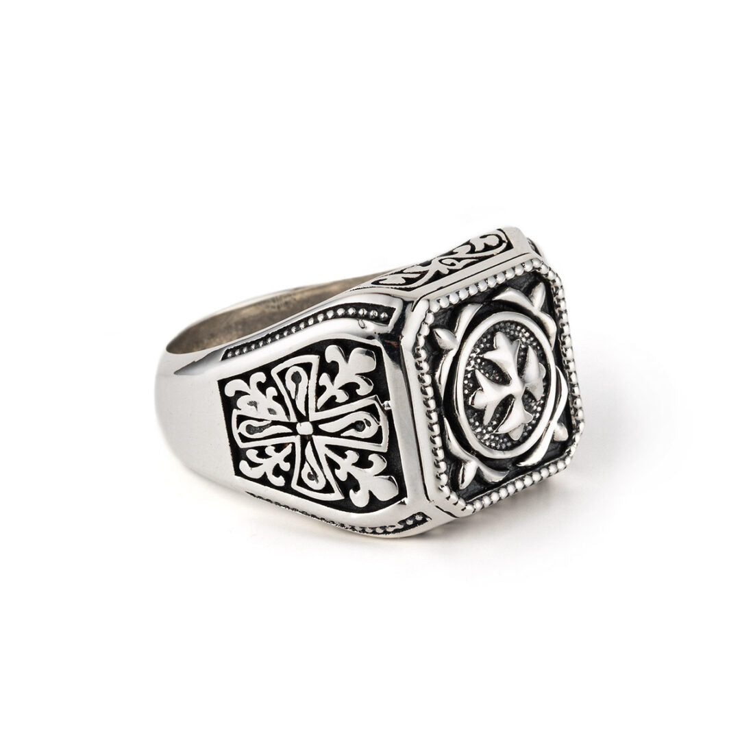Fleur de lis Signet Cross Ring - Sterling Silver Yianni Jewelry