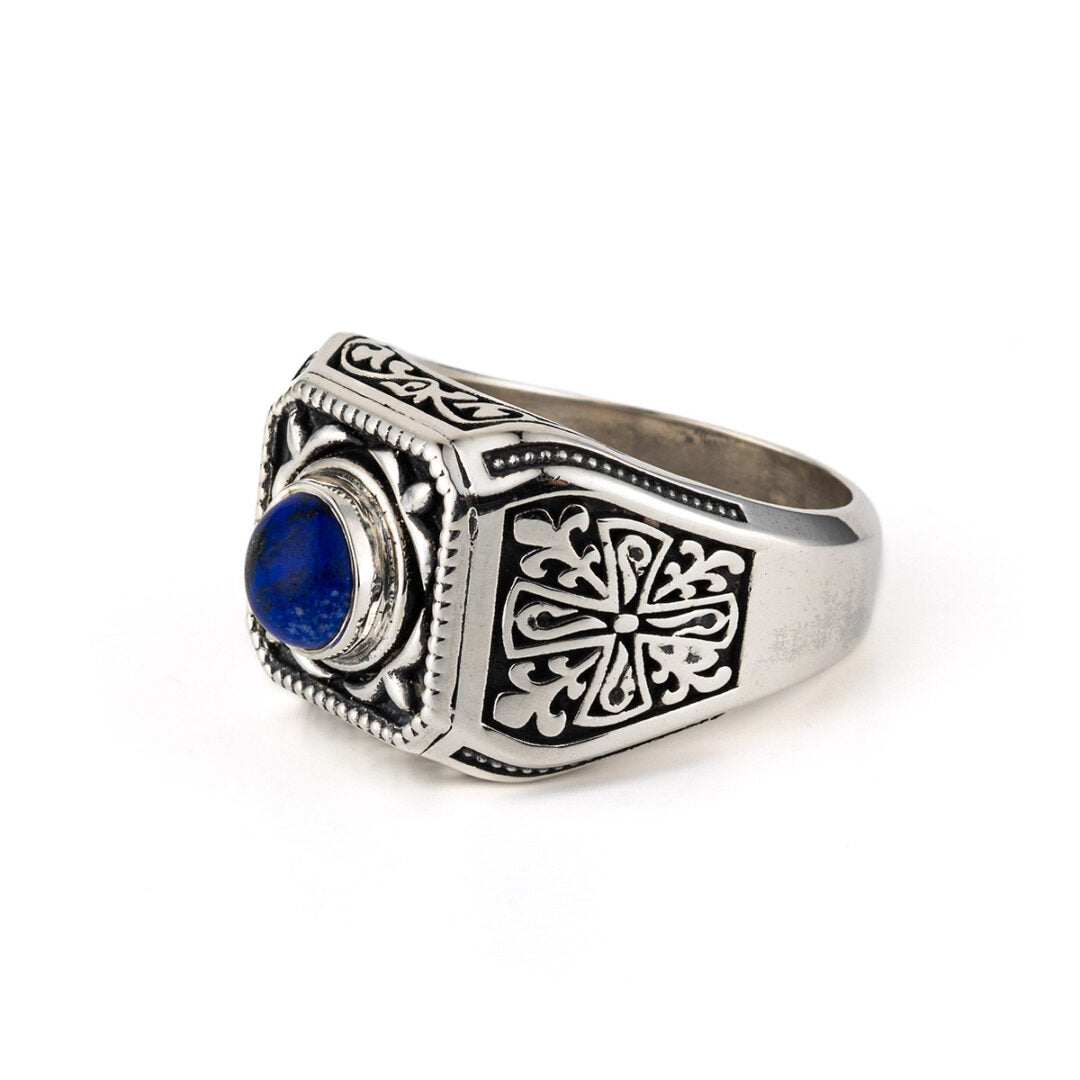 Lapis Cross Signet Ring - Sterling Silver Yianni Jewelry