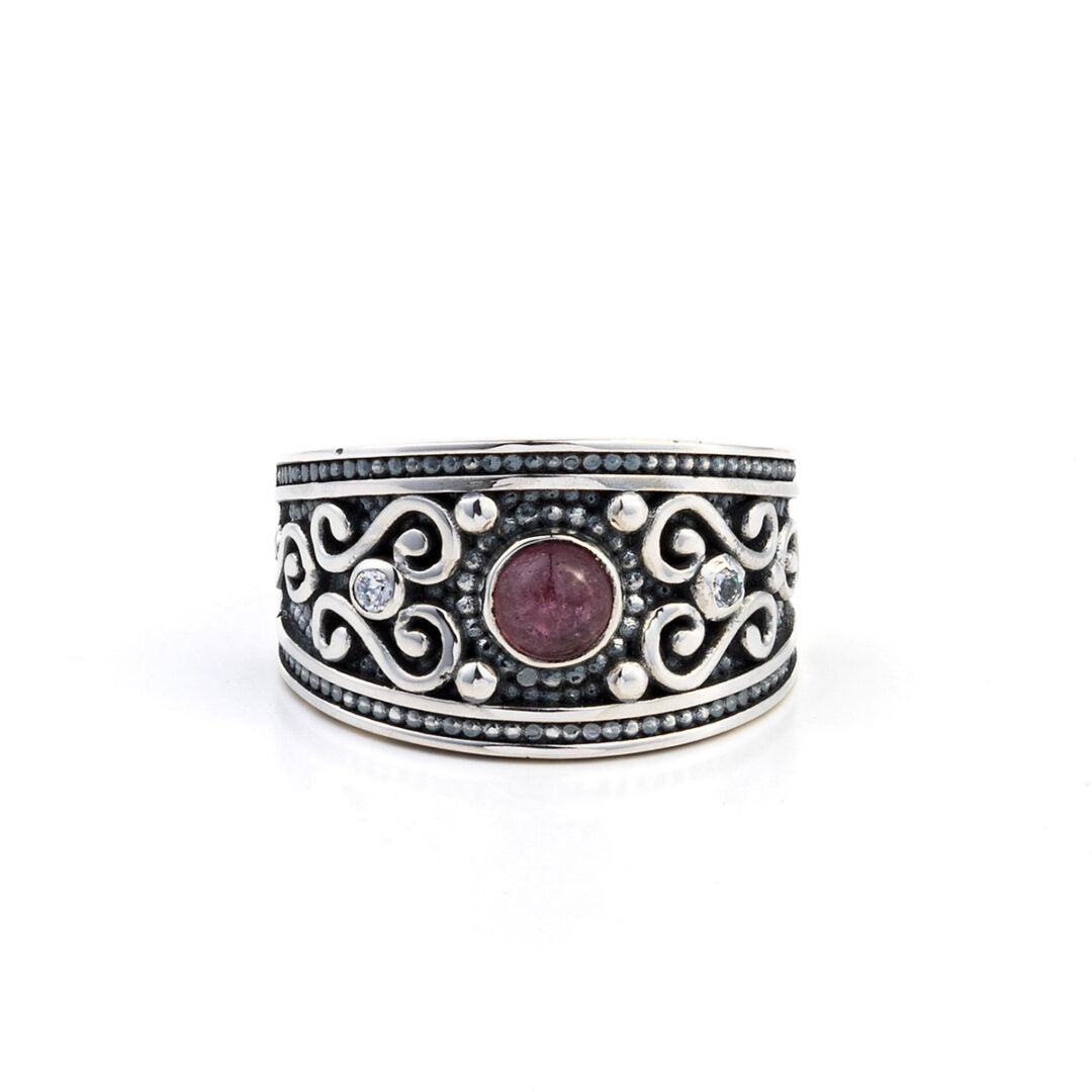 Byzantine Ring with Pink Tourmaline - 925 Sterling Silver