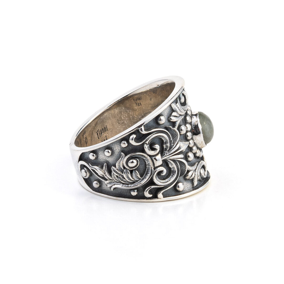 Byzantine Floral Tourmaline Ring - 925 Sterling Silver