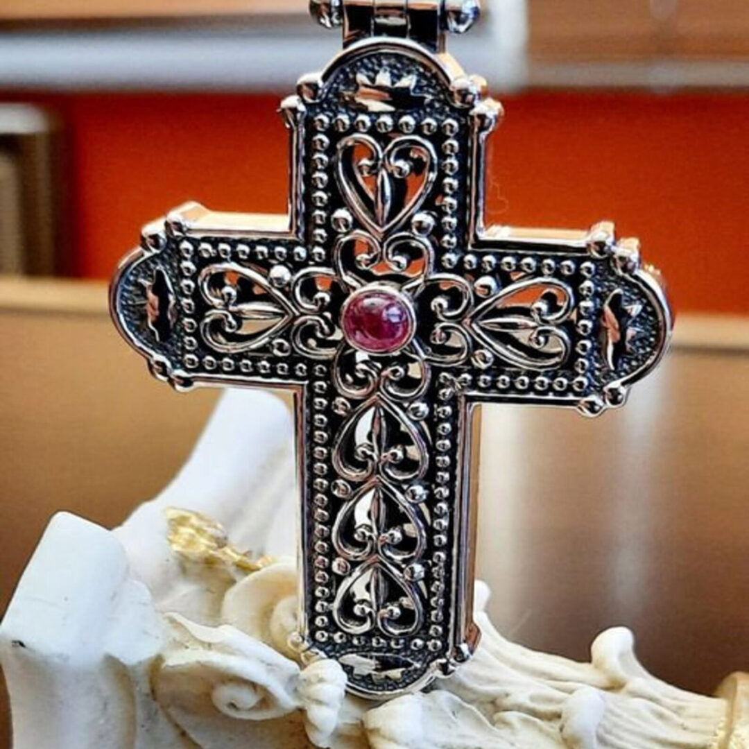 Byzantine Cross Pendant Silver 925 with a Precious Stone