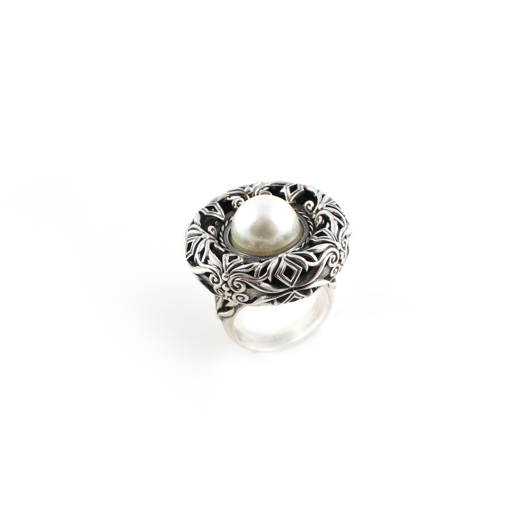 Δαχτυλίδι Βυζαντινό με Πέρλα από Ασήμι 925 - Yianni Jewelry