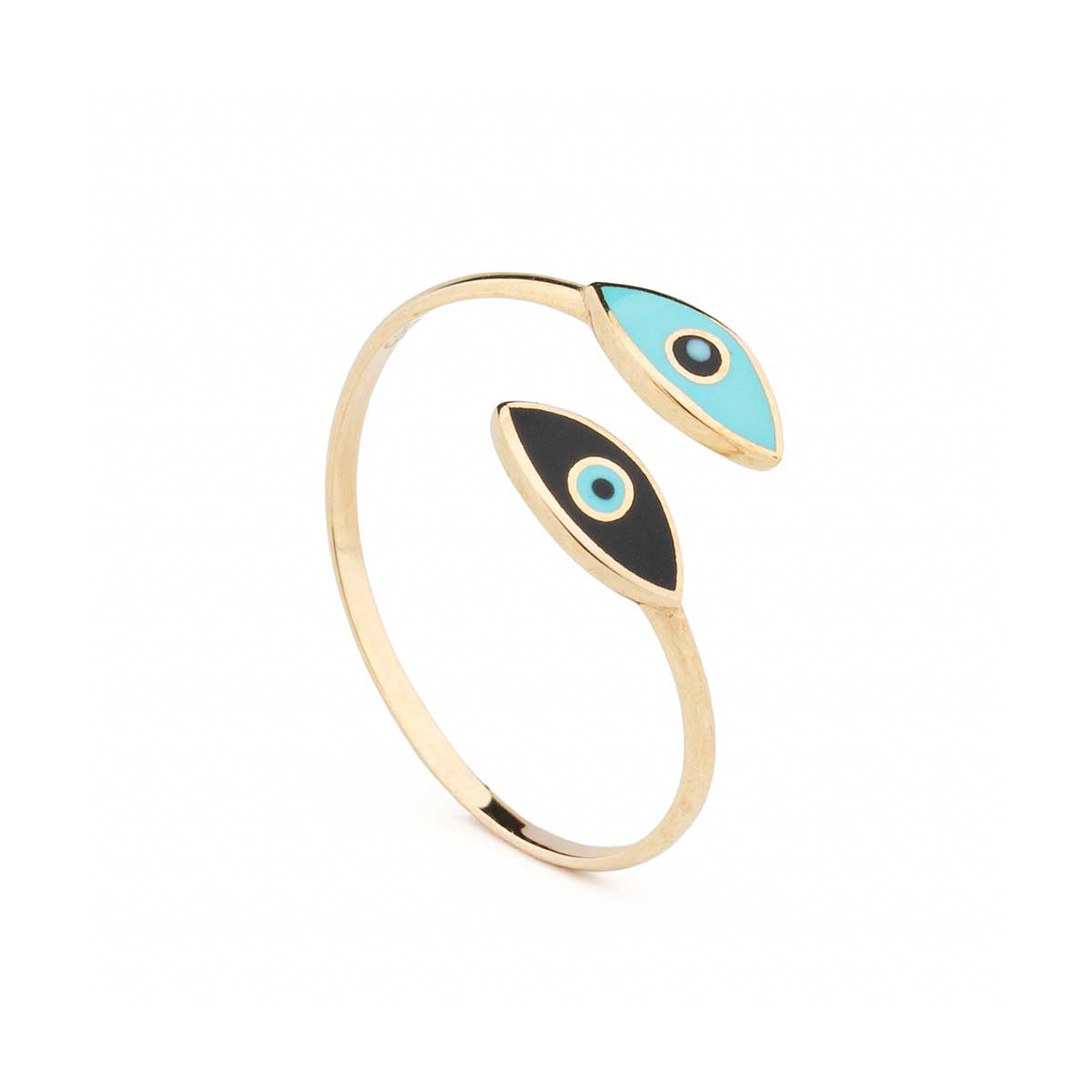14k Gold Open Evil Eye Ring with enamel — White